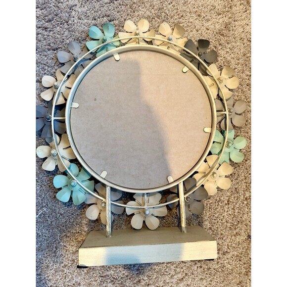 NEW Vintage Boho Metal Flower Rustic Tabletop Mirror Floral Pastels 19.5" - Picture 3 of 5
